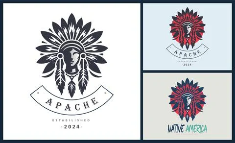 Apache indian aztec native american warrior tribes face head logo Stock Illustration