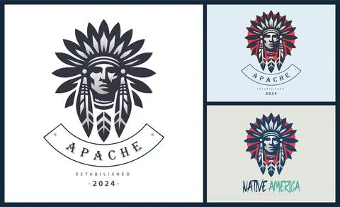Apache indian aztec native american warrior tribes face head logo Stock Illustration