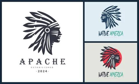 Apache indian aztec native american warrior tribes face head logo Stock Illustration