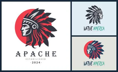 Apache indian aztec native american warrior tribes face head logo Stock Illustration