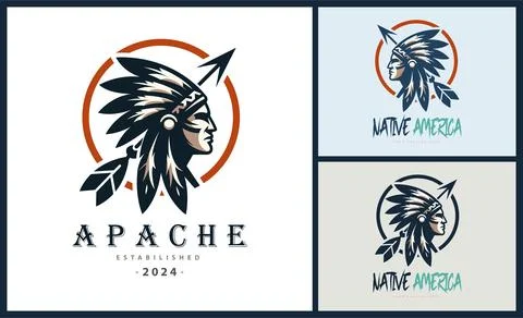 Apache indian aztec native american warrior tribes face head logo Stock Illustration