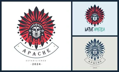 Apache indian aztec native american warrior tribes face head logo Stock Illustration