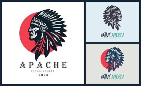 Apache indian aztec native american warrior tribes face head logo Stock Illustration