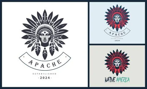 Apache indian aztec native american warrior tribes face head logo Stock Illustration