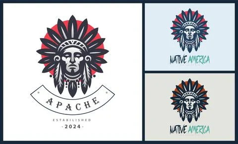 Apache indian aztec native american warrior tribes face head logo Stock Illustration