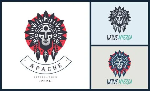 Apache indian aztec native american warrior tribes face head logo Stock Illustration