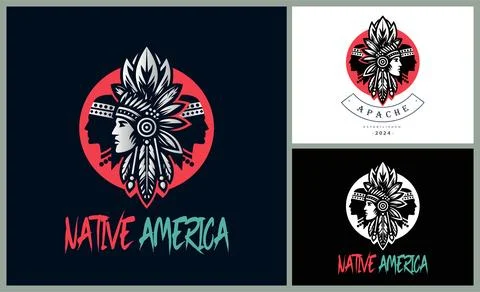 Apache indian aztec native american warrior tribes face head logo Stock Illustration