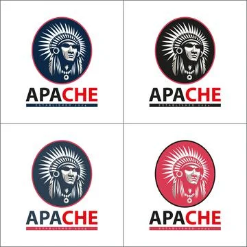 Apache indian aztec native american warrior tribes face head logo set Stock Illustration