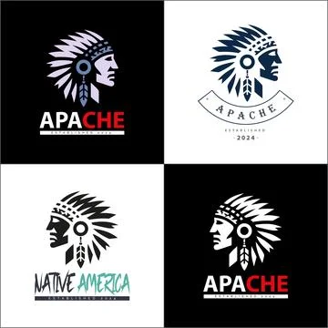 Apache indian aztec native american warrior tribes face head logo Stock Illustration