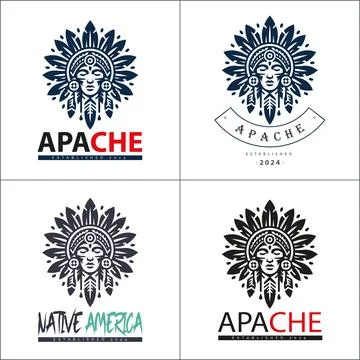 Apache indian aztec native american warrior tribes face head logo Stock Illustration