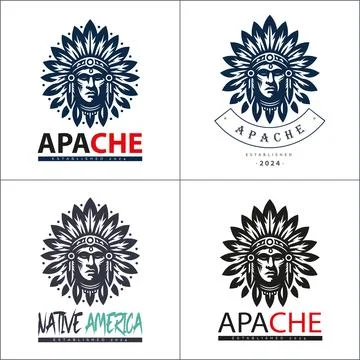 Apache indian aztec native american warrior tribes face head logo Stock Illustration