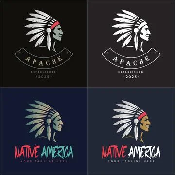 Apache indian aztec native american warrior tribes face head logo set Stock Illustration