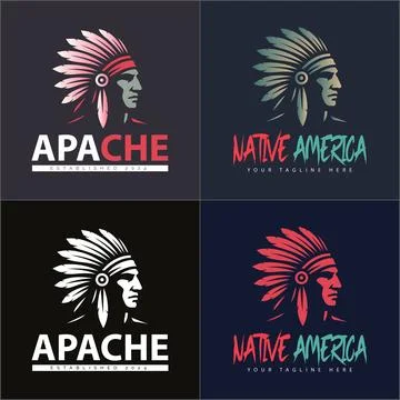 Apache indian aztec native american warrior tribes face head logo Stock Illustration