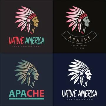 Apache indian aztec native american warrior tribes face head logo set Stock Illustration