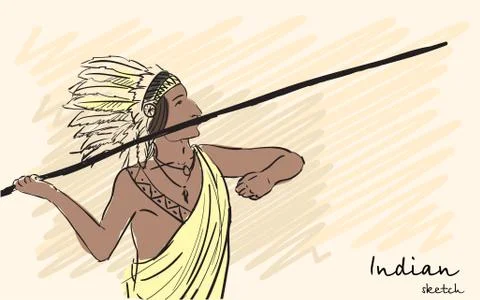 Apache Indian warrior throwing a spear. Corporate identity sketch. Vector Stock Illustration