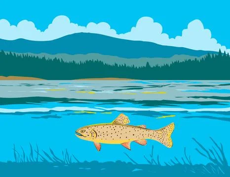 Apache Trout in Lee Valley Lake in Arizona WPA Art. Stock Illustration