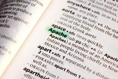 Apache word or phrase in a dictionary. Stock Photos