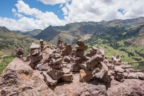 Apacheta or stone stack in Peru. 写真素材