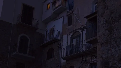 Apartaments in Cefalu at night Stock Footage 88516006