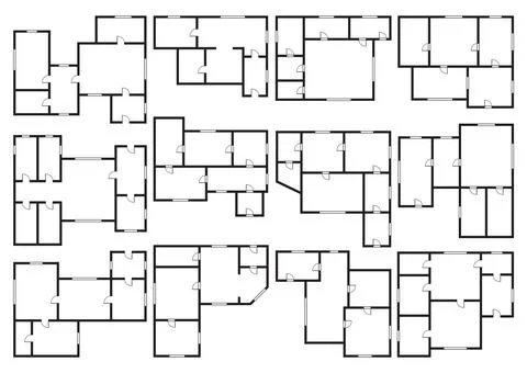 Apartment architectural plans set. Top view of floor plans. Vector blueprint Stock Illustration