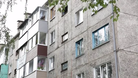 Apartment Block Facades in Russia | Soviet Style Flats Static Shot Video stock 78763584