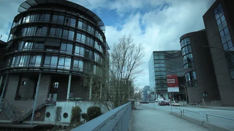 Apartment blocks overlooking a river Stock Footage 27352791