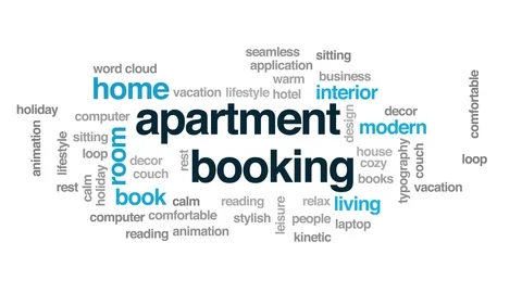 Apartment booking animated word cloud, text design animation. Kinetic Stock Footage 109488229