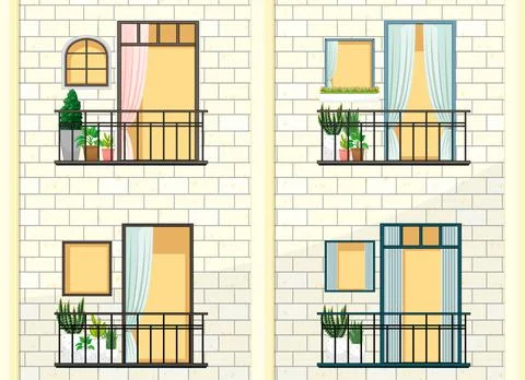 Apartment building balcony facade Ilustración de archivo