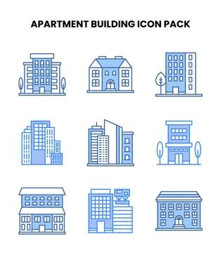 Apartment Building Blue Graphics Icons Pack Ilustración de archivo