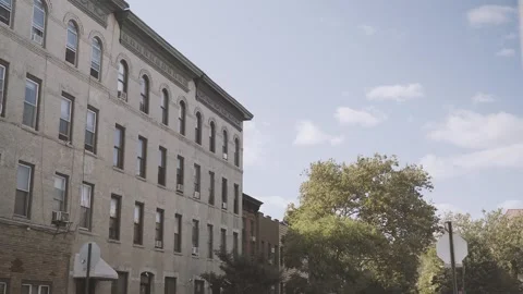 Apartment Building Blue Sky clouds exterior in Greenpoint Brooklyn New York City Stock Footage 250351438