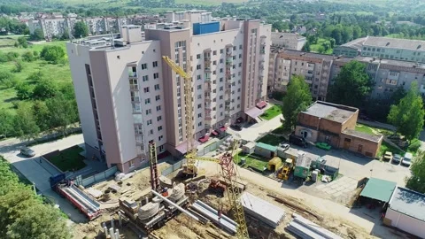 Apartment building.  Construction of an apartment building. Aerial view. Stock Footage 240400175