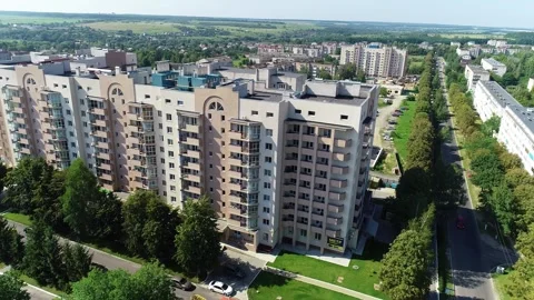 Apartment building.  Construction of an apartment building. Aerial view. Видео 240400367