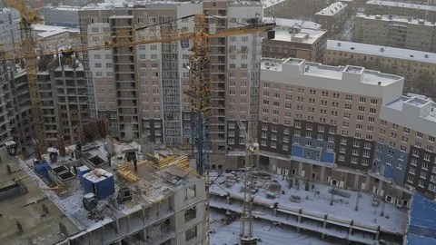 Apartment building construction site, development, new jobs creation, drone view Stock Footage 96302580
