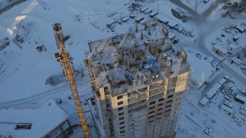 Apartment building construction site, development, new jobs creation, drone view Stock Footage 96303571