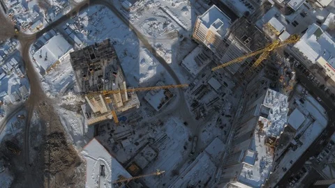 Apartment building construction site, development, new jobs creation, drone view Stock Footage 96307862