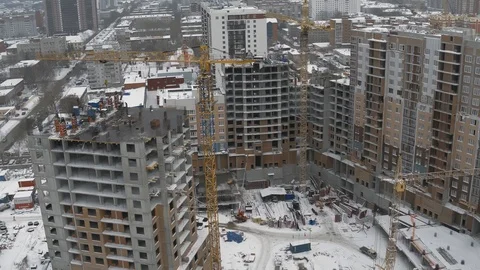 Apartment building construction site, development, new jobs creation, drone view Stock Footage 96356001