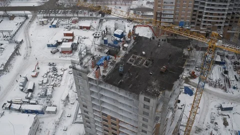 Apartment building construction site, development, new jobs creation, drone view Stock Footage 96358579