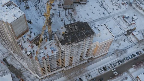 Apartment building construction site, development, new jobs creation, drone view Stock Footage 96359380