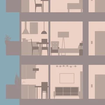 Apartment building in cut. Modern  interior.Vector illustration Ilustración de archivo