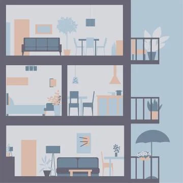 Apartment building in cut. Modern  interior.Vector illustration Ilustración de archivo