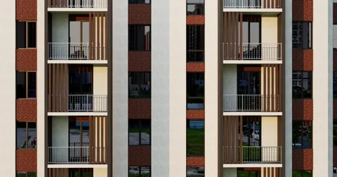 Apartment building facade with balconies Video stock 332229686