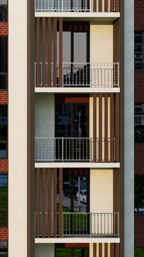 Apartment building facade with balconies 스톡 동영상 332229803