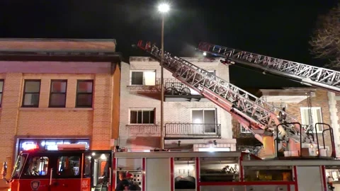 Apartment building fire with smoke Stock Footage 139664423