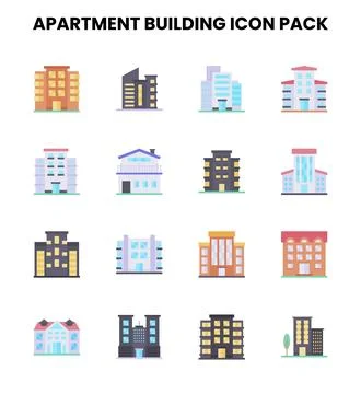 Apartment Building Flat Graphics Icons Pack Stockillustratie