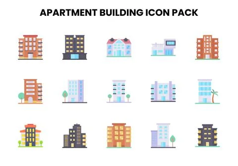 Apartment Building Flat Icons Pack Ilustración de archivo