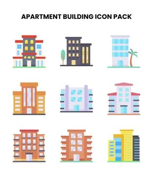 Apartment Building Flat Vector Icons Pack Stockillustratie