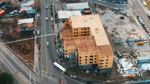 Apartment building framing on under construction development Stock Footage 123095330