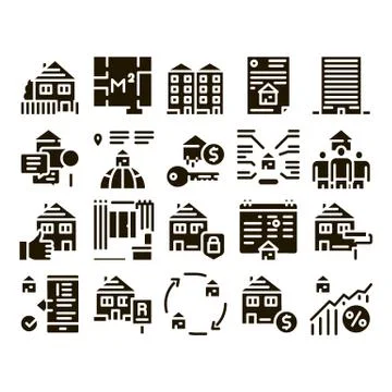 Apartment Building Glyph Set Vector Illustrations Ilustración de archivo