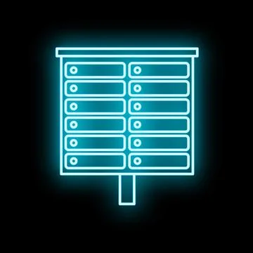 Apartment building mailboxes neon glowing vector icon Ilustração Stock