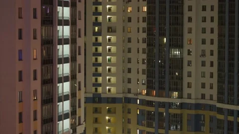 Apartment building at night Stock Footage 166892921